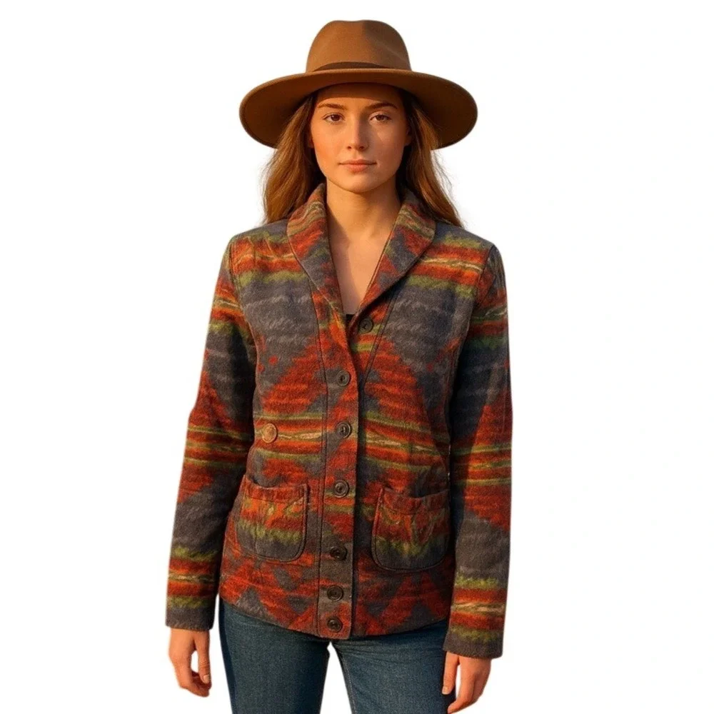 LRL Lauren Jeans Co Womens Jacket Vintage‎ Southwestern Shawl Collar Medium